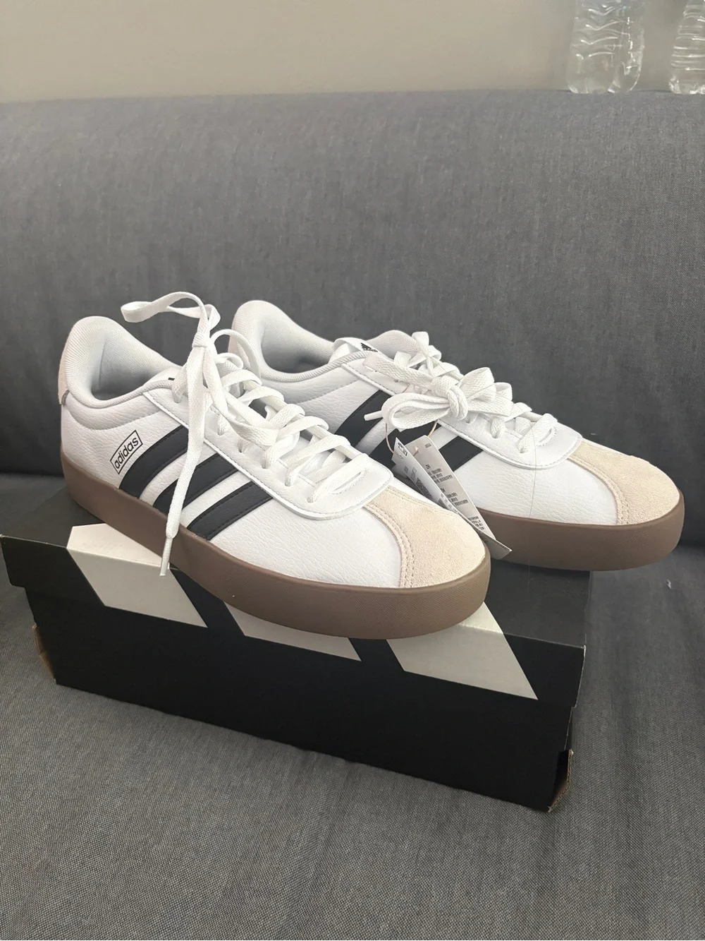 adidas VL Court 3.0 White Sneakers with Black Stripes and Brown Gum Sole